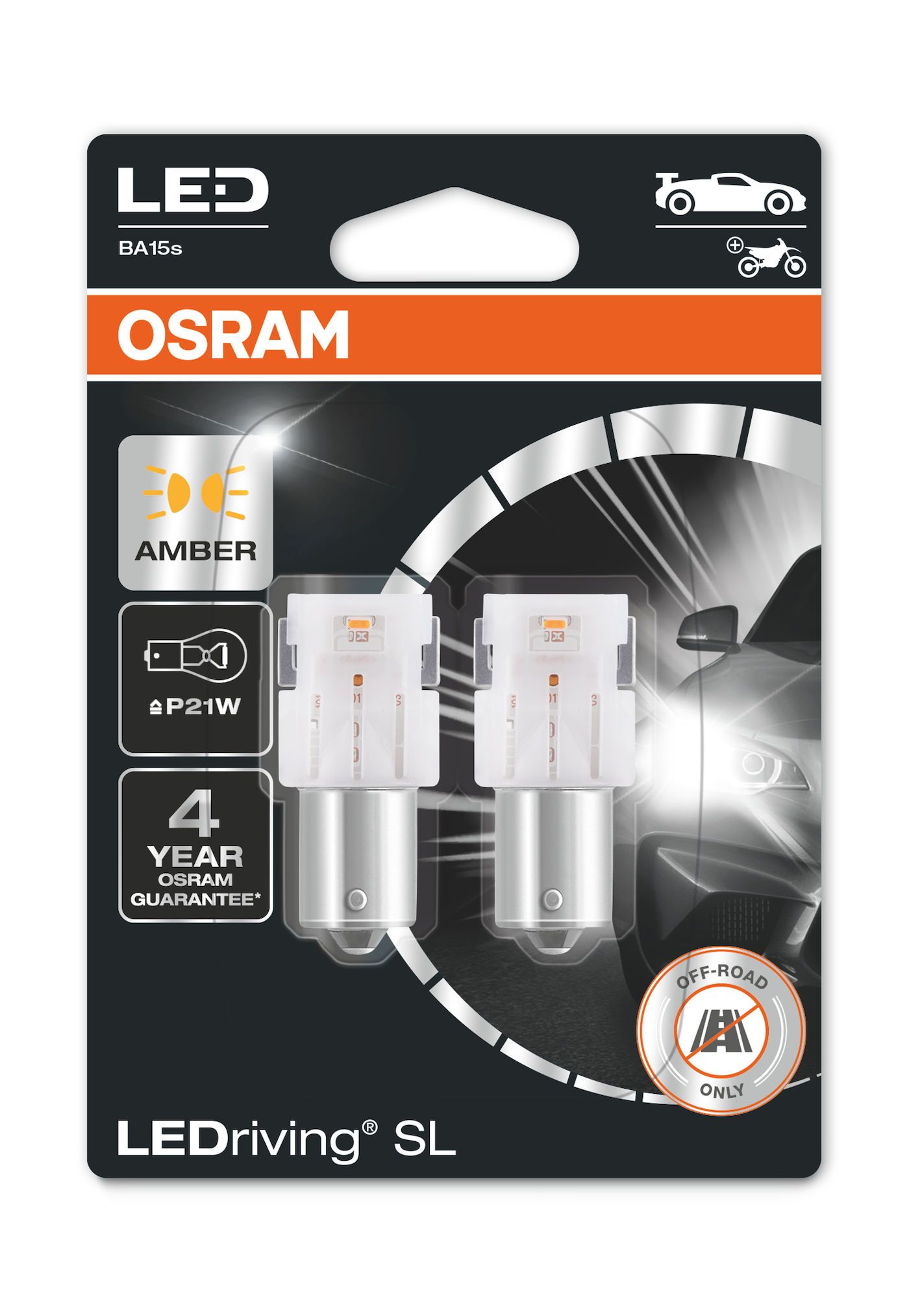 BA15s LED-lampor, gul, Osram LEDriving SL