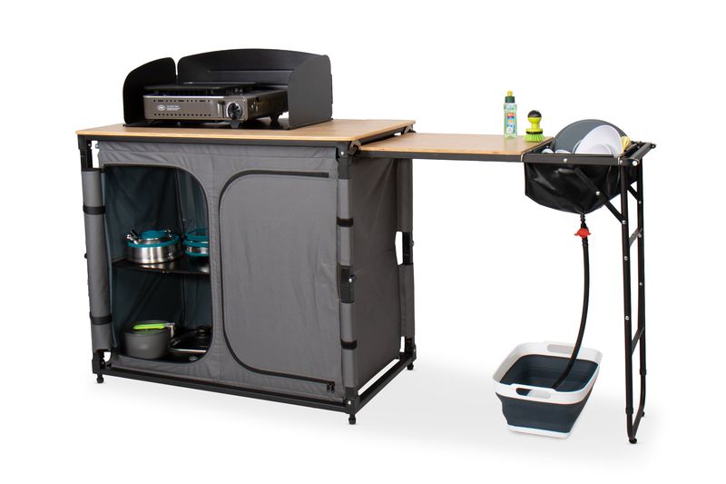 Utdragbart och hopfällbart campingkök