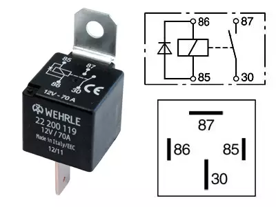 Kopplingsrelä 4-Nap, 70A, med diod - Relä - 3050120454 - 2
