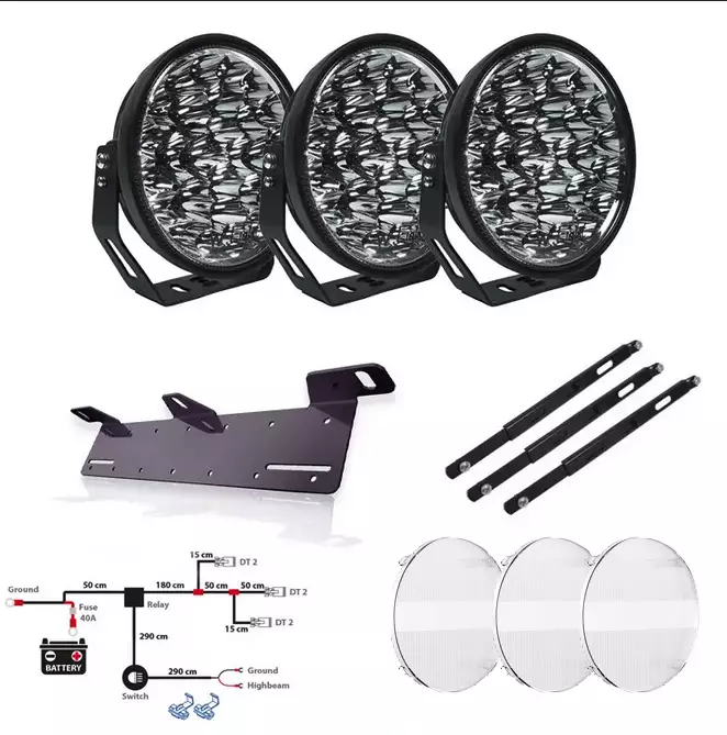 Extraljuspaket W9 DARK EDITION 3-Pack inkl. Stenskottsskydd - LED-extraljus - 8020120196 - 1