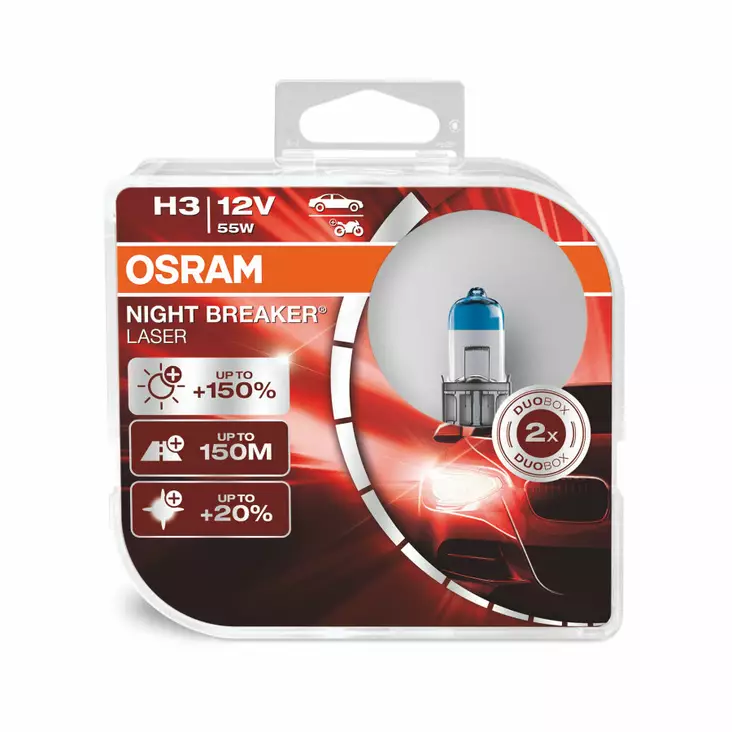 H3 Osram Night Breaker Laser +150%, 55W 12V, 2st - H3 Halogenlampor - 8020100029 - 1